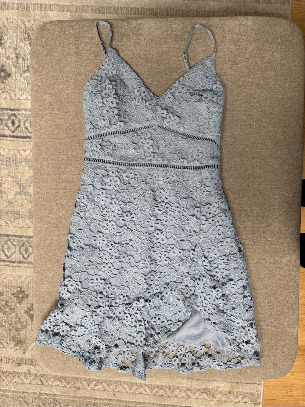 Abercrombie & Fitch Light Blue Lace Mini Dress with Ruffle Hem - Picture 2 of 8